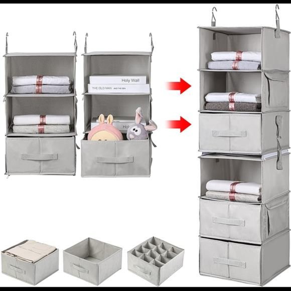 6-Shelf Hanging Closet Organizer 2 Separable 3-Shelf Hanging Shelves